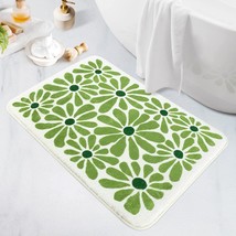 Green Bathroom Rugs Bath Mat, Microfiber Fluffy Soft Floor, Cute Floral ... - $33.93