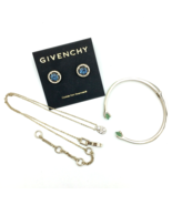 GIVENCHY blue green crystal earrings bracelet &amp; choker necklace set - go... - £47.40 GBP