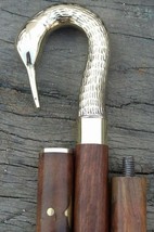 Antique Wooden walking stick with Swan brass head handle vintage Best Gift - $692.22 MXN