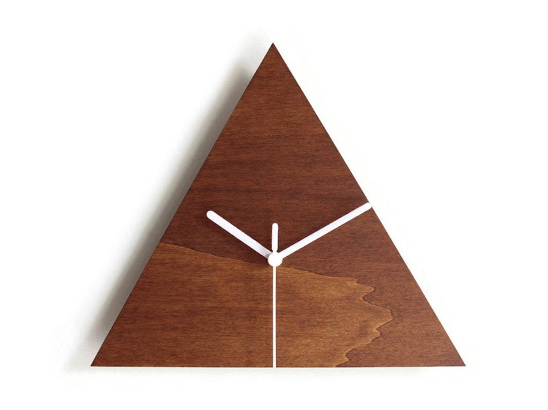12” Dark Walnut Triangular Wall Clock, Modern Quiet Design, Minimalist N... - $31.00