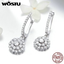 WOSTU Real 100% 925 Silver Classic Round Drop Earrings With Cubic Zirconia Women - £18.48 GBP