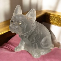 Vintage Frosted Glass Dog Figurine French Bulldog Frenchie 3-1/4&quot; Art Glass - $24.59
