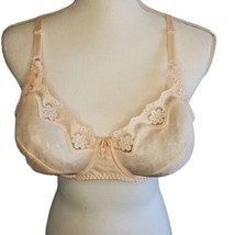 Vintage 90s Unlined Underwire Satin Bra 36B Pale Pink Beige Floral Lace Detail - £19.06 GBP