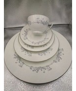 Minton England PANDORA dinner set 5 pcs Gray Scrolls&amp;Flowers, Platinum R... - $169.25 CAD