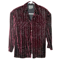 Kay Unger Women&#39;s Velvet Shirt Size 8 Purple Button Front Long Sleeve Collared - £27.41 GBP