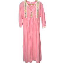 Vintage Glencraft Robe Nightgown Set Pink Fleece Floral 70s Long Size M ... - $39.55