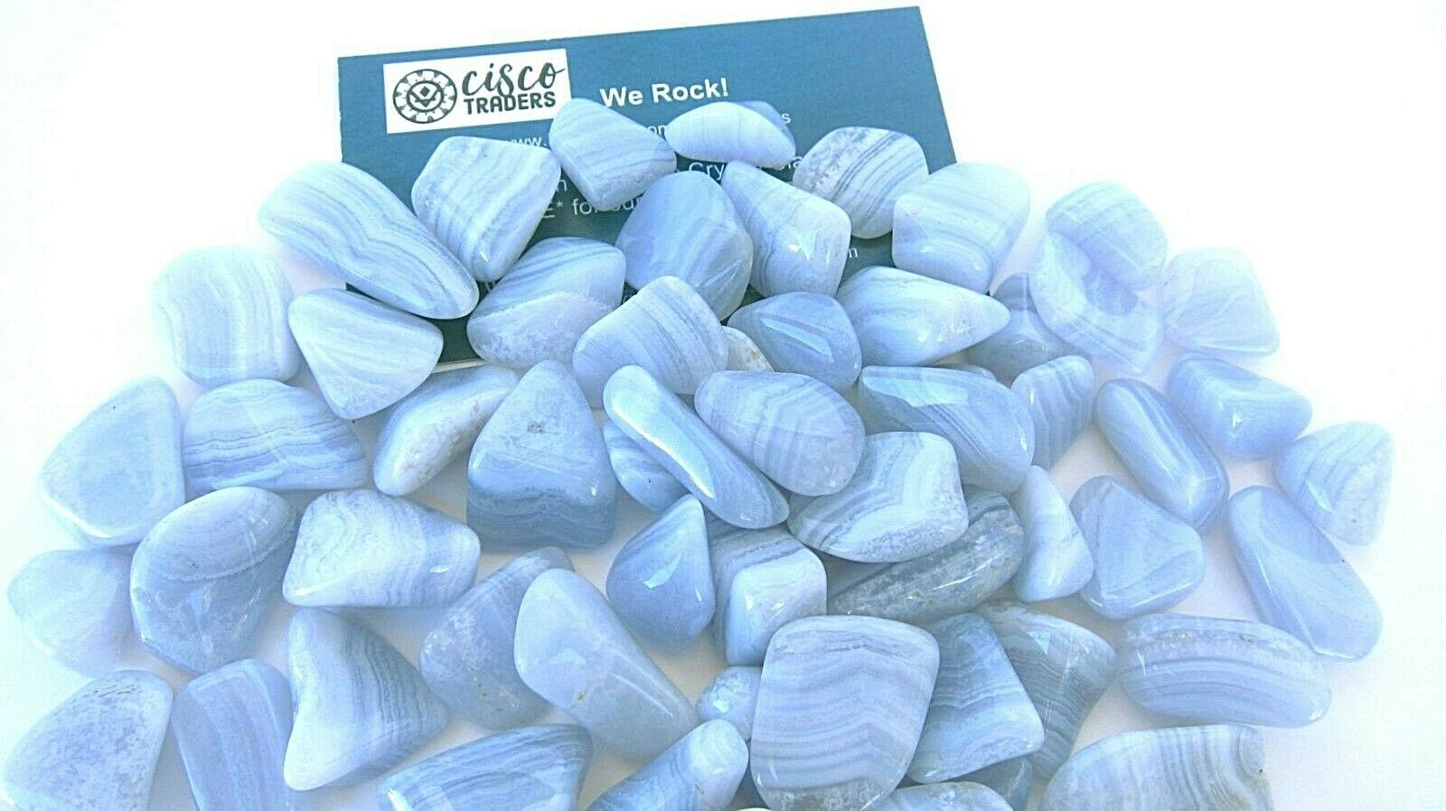 1X Blue Lace Agate Tumbled Stone 30-40mm Reiki Healing Crystal Brain Fog... - $3.36