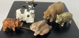 Miniature Animal Lot Pigs Cow Rabbit Wood Plastic - $8.59
