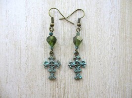 Handmade Hand Painted Cross Crucifix Charm &amp; Bead Earrings, Free Shipping! - $7.60