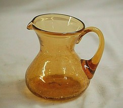 Old Vintage Hand Blown Amber Crackle Art Glass Small Creamer Pitcher MCM - £17.45 GBP