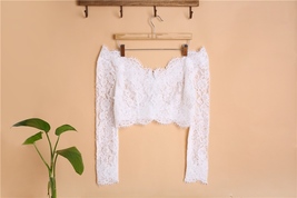 Off Shoulder V-Neck Long Sleeve Lace Crop Tops Boho Wedding Bridal Lace Top