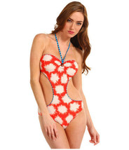MARC JACOBS SPARKS 1 PC SWIMSUIT BATHING SUIT GOLD RING RED IVORY L,XLNWT! - $56.99