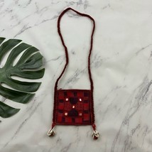 Sandur Woven Cross Body Purse Bag Red Purple Embrodiered Shells Boho Small - €22,87 EUR