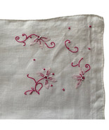 Handkerchief White Hankie Floral Pink Flowers Embroidered 12x12” - £8.36 GBP