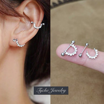 Women Girls 925 Sterling Silver CZ Half Circle Hoop Earrings Minimalist Jewelry - £11.22 GBP