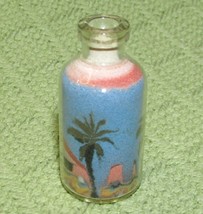 Vintage Sand Art Jordan Desert Mini Glass Bottle Palm Trees House Hand Made 2&quot; - £21.58 GBP