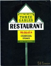 Bill Dennison Three Gables Restaurant Menu Pit Bar B Que &amp; Charcoal Steaks - £15.90 GBP