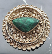 VINTAGE MADE IN ISRAEL 925 STERLING SILVER MALACHITE BROOCH - $820.99 MXN