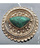 VINTAGE MADE IN ISRAEL 925 STERLING SILVER MALACHITE BROOCH - $827.42 MXN