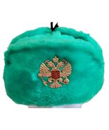 Russian Light Green Ear Flap Ushanka Hat w/ Double Eagle Badge Size XL (... - $32.41