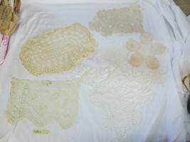 Lot of 6 Vintage Doilies Handmade Crochet and  Tatted  White Beige - £12.01 GBP