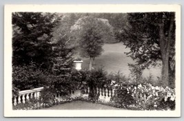 RPPC Beautiful Garden Wall Covered In Flowers Trees Lake George  Postcard B33 - £10.18 GBP