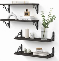 Rustic Wood Wall Bookshelf For Living Room Office, Black Floating Shelves For - £30.32 GBP