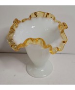 Fenton Milk Glass Vase with Amber Ruffled Edges VTG - $24.00