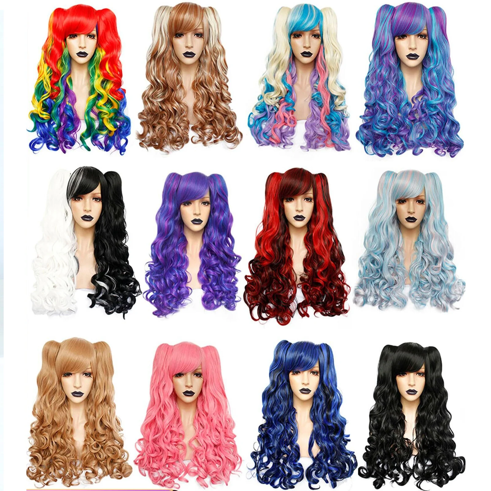 ANOGOL Cosplay Ponytail Wig Synthetic Long Colored Curly Girls Lolita Cospl - £21.86 GBP+