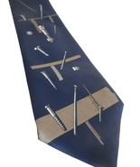 Vintage Handmade Nuts Nails bolts Construction Engineering blue tie hand... - $19.99