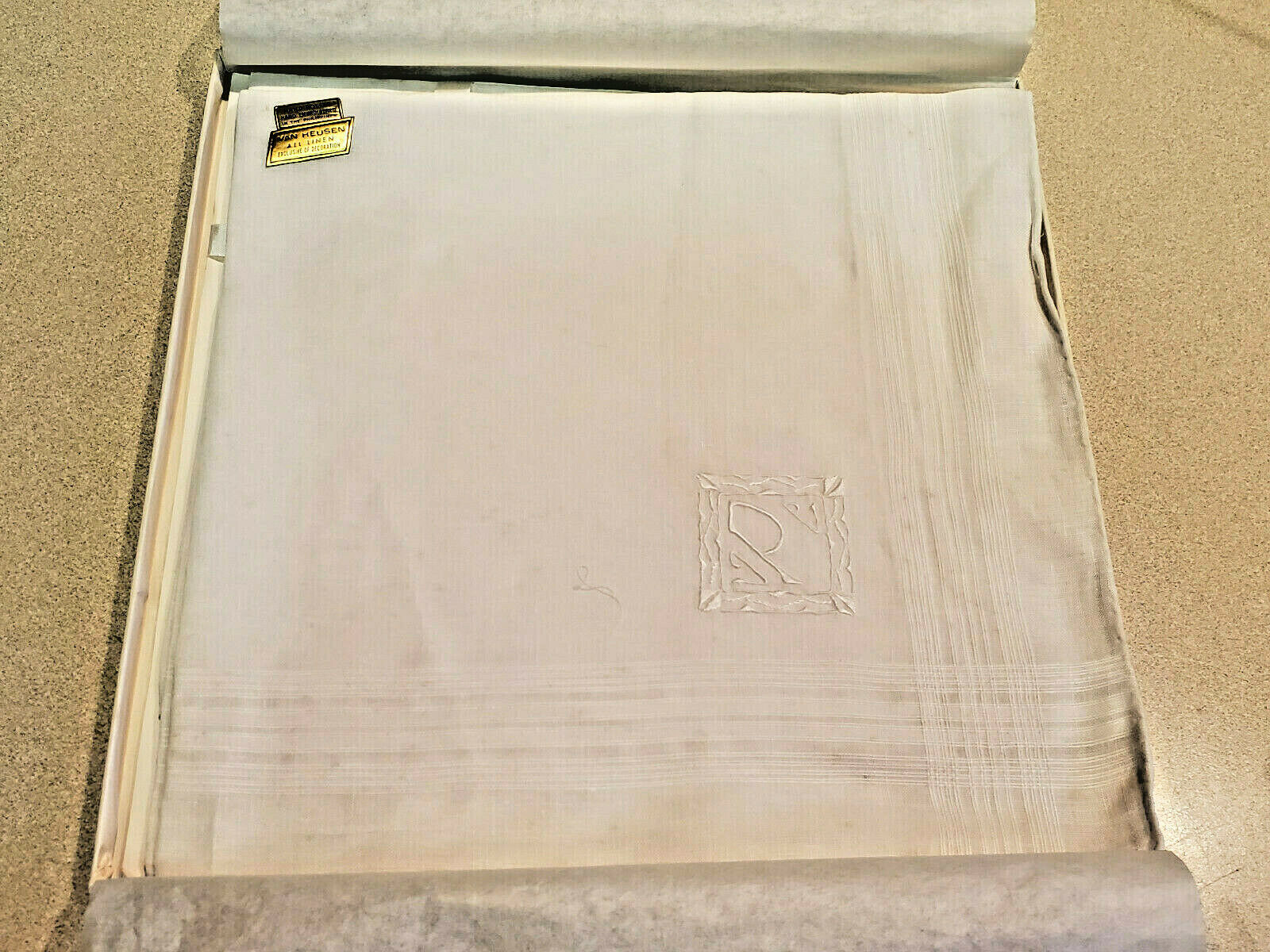 Primary image for Vintage Van Heusen All Linen Hand Rolled Embroidered Monogram Handkerchief Set
