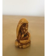 VINTAGE LARGE Robe Netsuke PENDANT Asian MAN Sitting LEGS CROSSED Carved... - £54.16 GBP