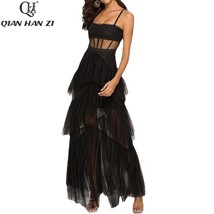 Ion sexy spaghetti strap maxi dress for women vintage perspective mesh cascading ruffle thumb200