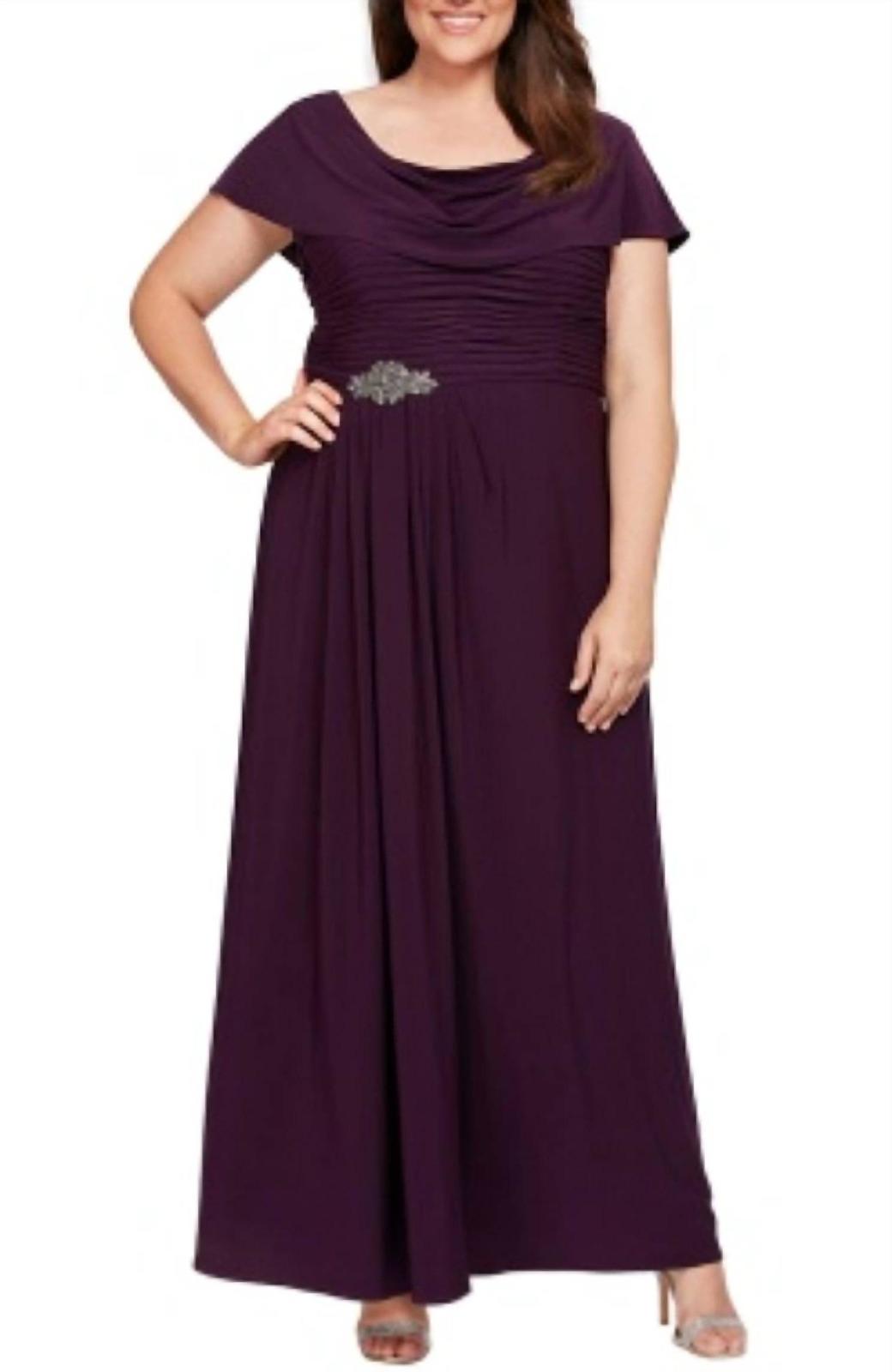 Alex Evenings Pleated Embellished Side Detail Long Gown Purple - $65.00
