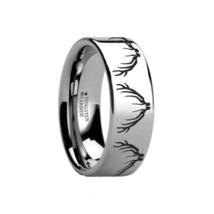 Deer Print Animal Track Engraved Flat Tungsten Ring - 8mm Success - $219.99