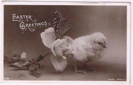 Easter Postcard Greetings Chick Butterfly Rose Rotary Photo - £3.05 GBP