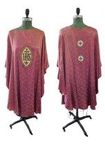 Vintage Silk CHASUBLE Rose Semi Gothic style vestment, IHS embroidery - $162.64 CAD
