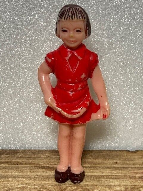 Vintage Toy Girl Red Dress Collectible Plastic Toy (Nylint?) approx 3" - $7.25