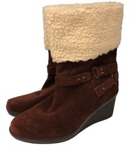 Nine West Women’s 10 Brown Suede Leather Faux Sherpa Fur Wedge Bootie Boots - £38.77 GBP
