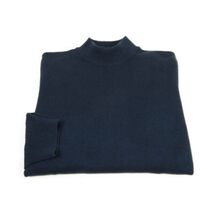 Men's Sweater Knit By BRANGO Turkey Mock Neck Cotton Blend 21050 Navy Blue image 7