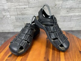 Clarks Sandals Men 9 M Jensen Shoes Black Leather Fisherman Walking comfort - $37.44
