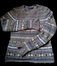 Lauren Ralph Lauren S/P Fair Isle CASHMERE/WOOL Knit Sweater Flare Sleeves - £38.92 GBP