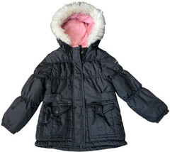 OshKosh B&#39;gosh Girls Cute Winter Jacket Black Faux Fur Hooded Coat - £14.49 GBP