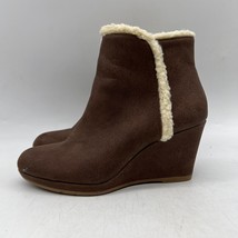 Jasmin JSHEP Womens Brown Round Toe Leather Side Zip Wedge Booties Size 8.5 M - £23.45 GBP