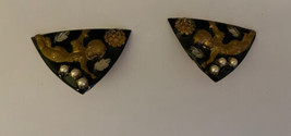 Black Triangle Shaped Flying Cherub Angel Clip On Earrings - $50.00