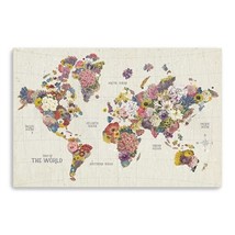 HomeRoots 399065 48 x 32 in. Natural Fun Floral Map of the World Canvas ... - £190.76 GBP