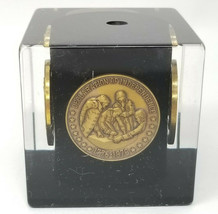 Pen Holder Bicentennial Coins Paperweight 1976 Black Gold Acrylic Encased - $18.95