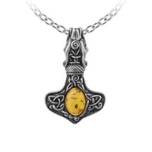 Alchemy Gothic P728  Amber Dragon Thor hammer Pendant Necklace Saxon Vik... - $47.18