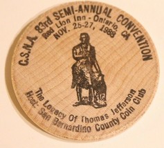 Vintage San Bernardino California Wooden Nickel CSNA Ontario 1988 - $4.94