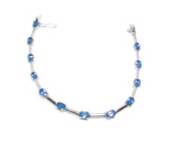 Swiss Blue Topaz Line Bracelet Natural Dainty Bracelet 925 Silver - £83.69 GBP+